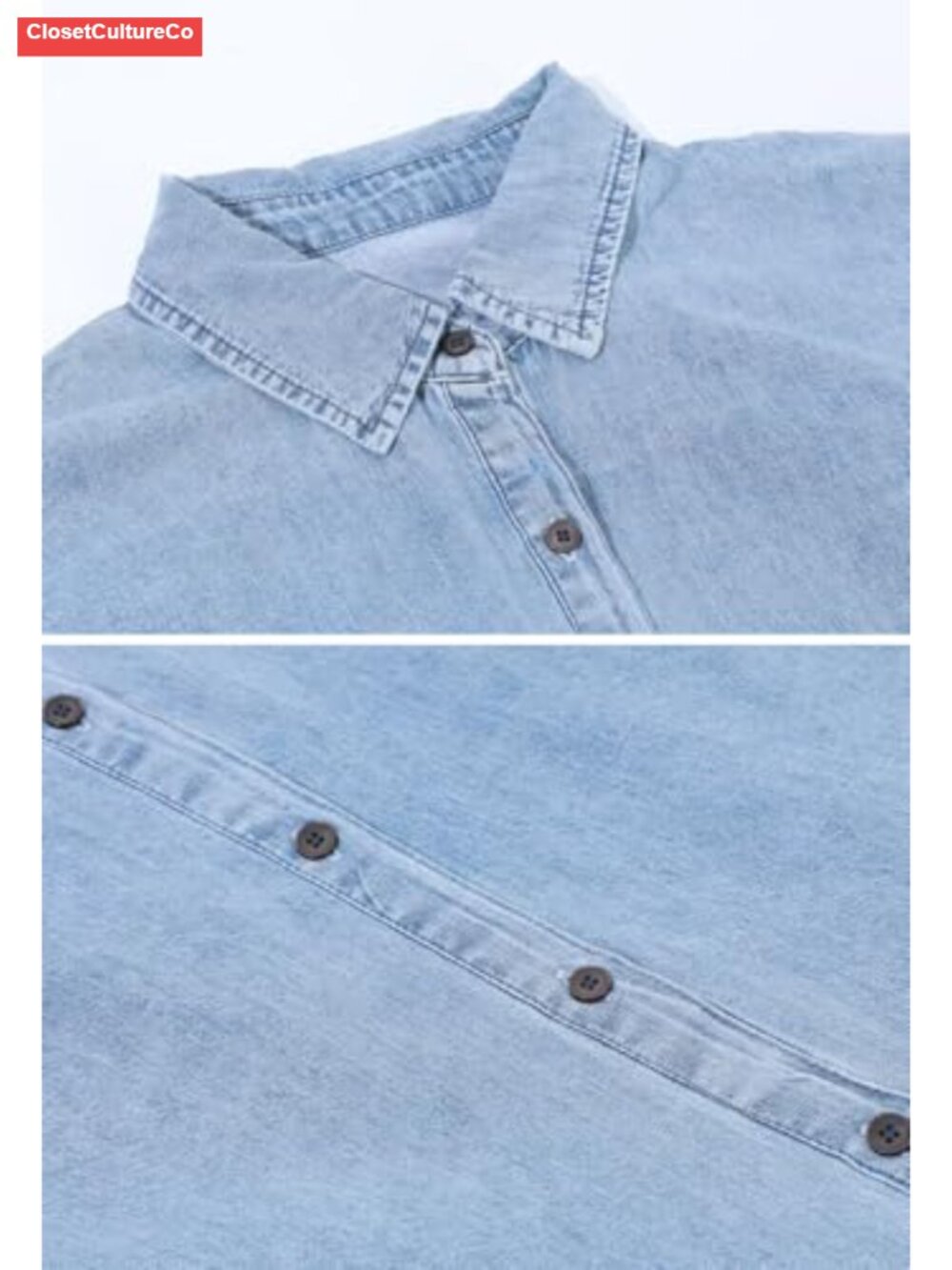 Oversized Distressed Denim Button Down Tunic Mini Dress with Pockets - Picture 5 of 6
